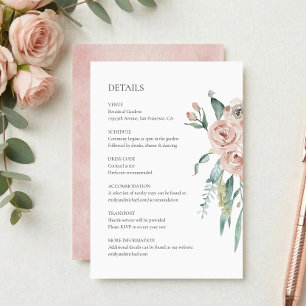 Blush Pink Rose Wedding Details Enclosure Card