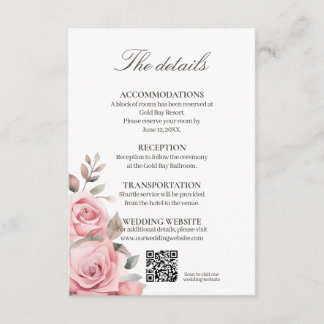 Blush Pink Rose Wedding Details Enclosure Card