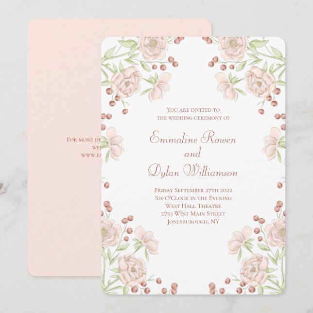Blush Pink Rose Wedding Invitation (Front/Back)
