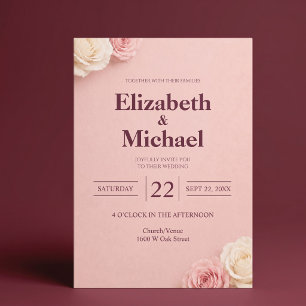 Blush Pink Rose Wedding Invitation