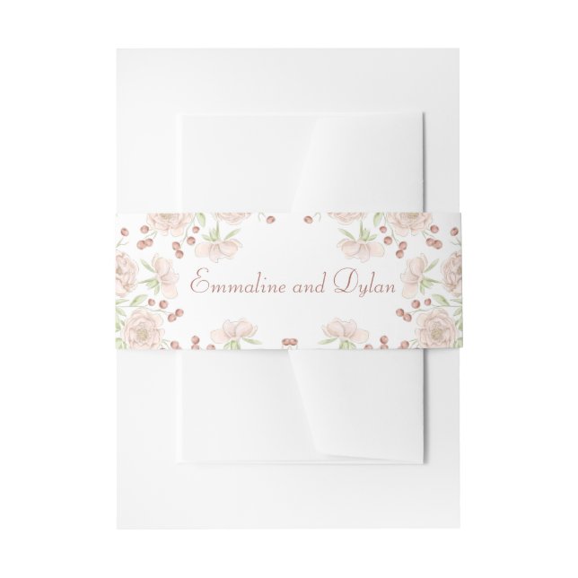 Blush Pink Rose Wedding Invitation Belly Band (Front Example)