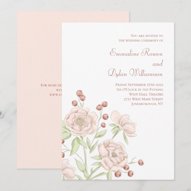 Blush Pink Rose Wedding Modern Invitation (Front/Back)