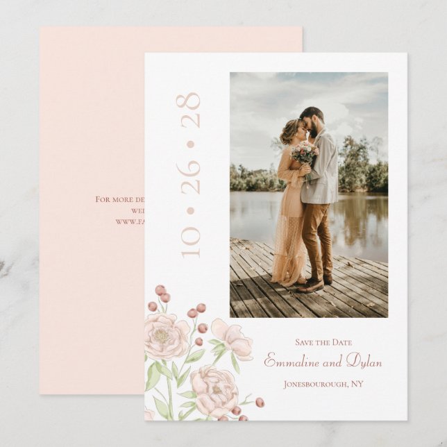 Blush Pink Rose Wedding Modern Save the Date Invitation (Front/Back)