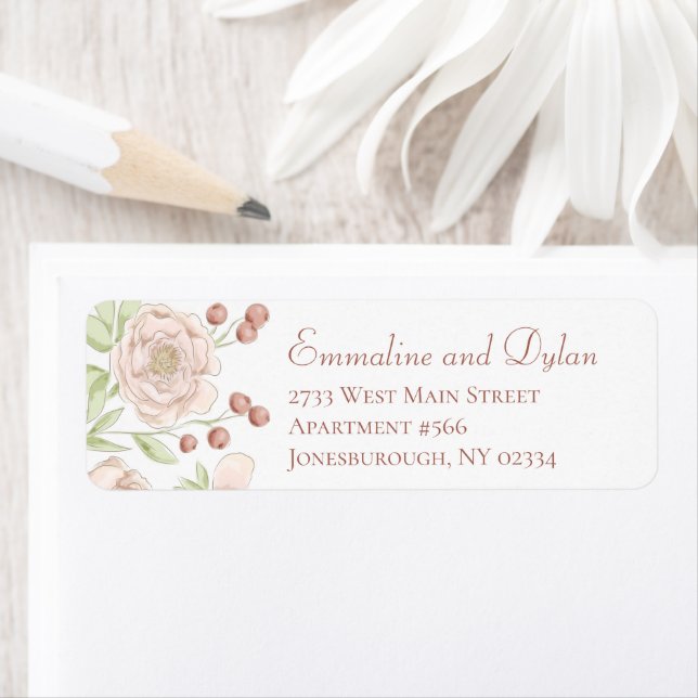 Blush Pink Rose Wedding Return Address Labels (Insitu)