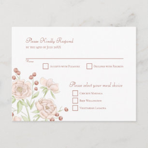 Blush Pink Rose Wedding RSVP Modern Reply Holiday Postcard