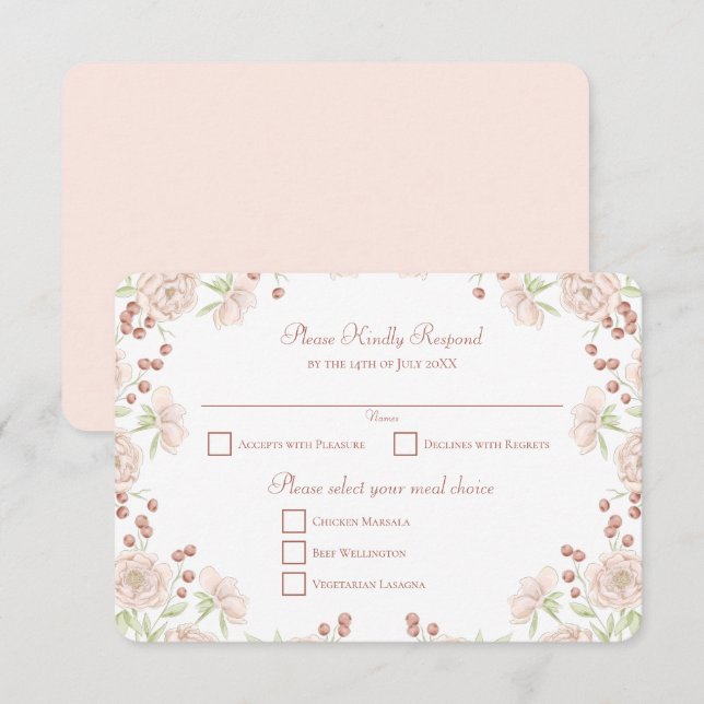 Blush Pink Rose Wedding RSVP Reply Invitation (Front/Back)