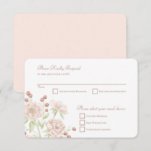Blush Pink Rose Wedding RSVP Reply Modern Invitation