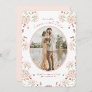 Blush Pink Rose Wedding Save the Date Invitation