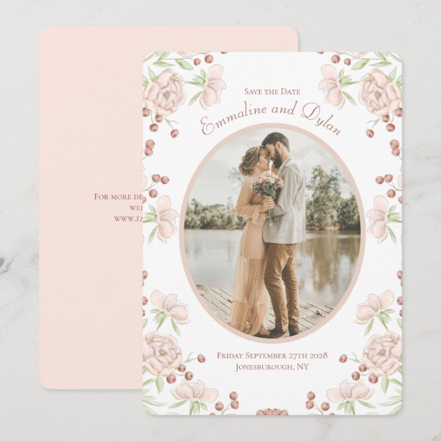 Blush Pink Rose Wedding Save the Date Invitation (Front/Back)