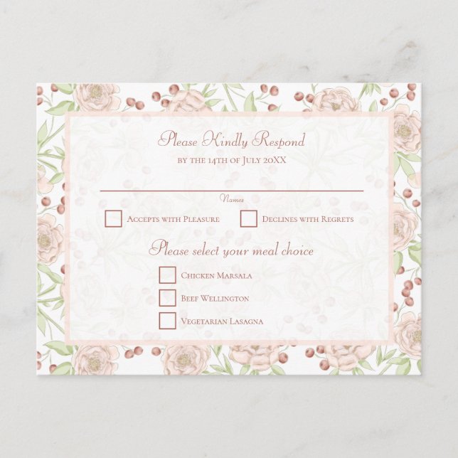 Blush Pink Rose Wedding Vintage RSVP Holiday Postcard (Front)