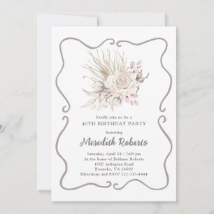 Blush Pink Roses 40th Birthday Digital Invitation