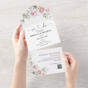 Blush Pink Roses All in One Wedding Invite