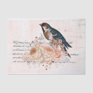 Blush Pink Roses and Bird Ephemera Tissue Paper