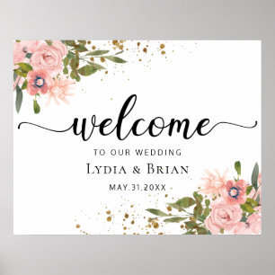 Blush Pink Roses and Gold  Wedding Welcome Sign