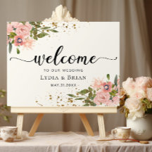Blush Pink Roses and Gold  Wedding Welcome Sign