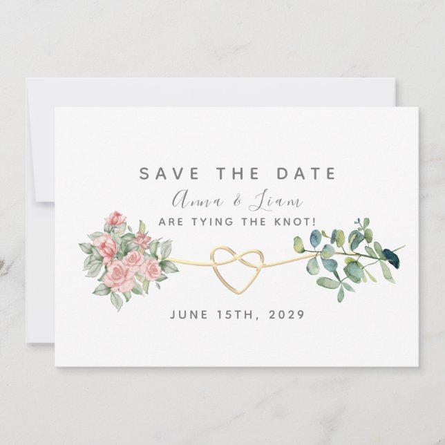 Blush Pink Roses and Greenery Wedding Save The Date (Front)