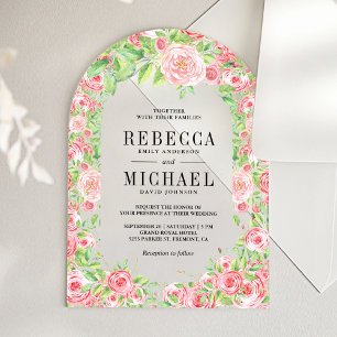 Blush Pink Roses Arch Floral Wedding Acrylic Invitations