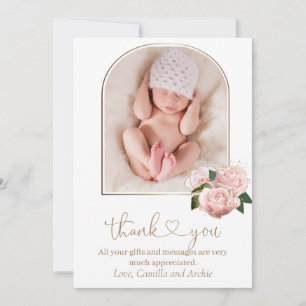 Blush Pink Roses Baptism Christening Thank You Card