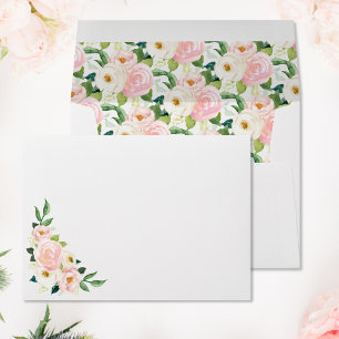 Blush Pink Roses Botanical Watercolor Wedding Envelope