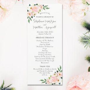 Blush Pink Roses Botanical Watercolor Wedding Programme