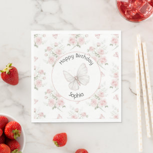 Blush Pink Roses Bows Birthday Napkin