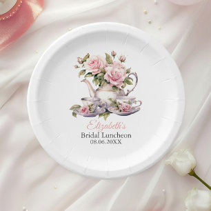 Blush Pink Roses Bridal Luncheon Tea Brunch Paper Plate