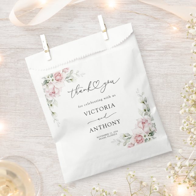 Blush Pink Roses Bridal Shower Favour Bag (Clipped)