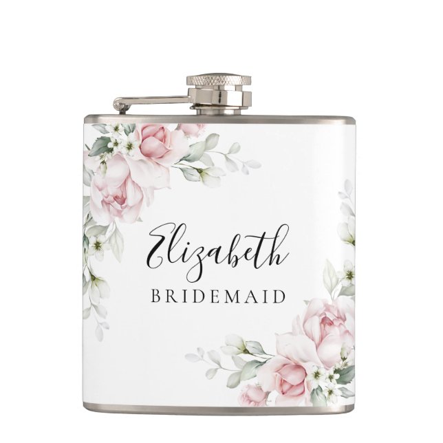 Blush Pink Roses Bridal Shower Flask (Front)