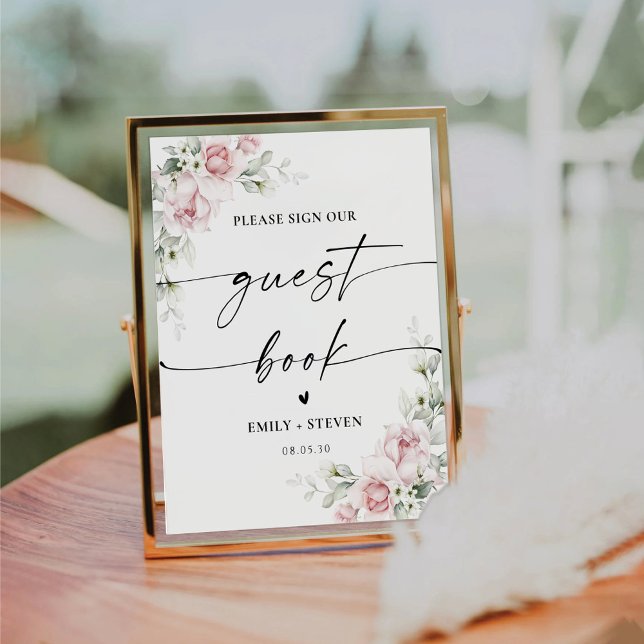 Blush Pink Roses Bridal Shower Guest Book Sign (Creator Uploaded)
