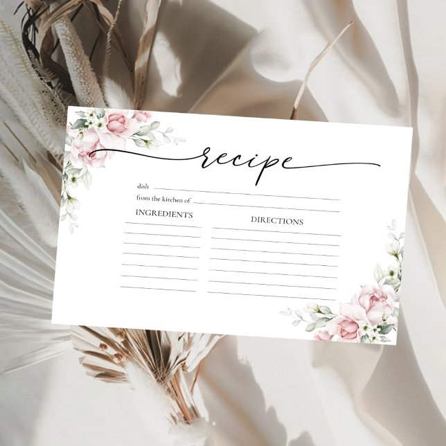 Blush Pink Roses Bridal Shower Large Recipe Card (Creator Uploaded)