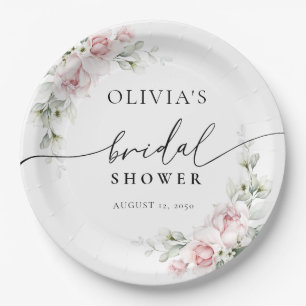 Blush Pink Roses Bridal Shower  Paper Plate
