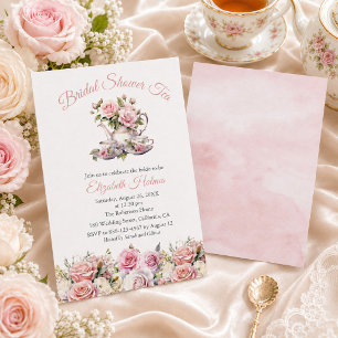 Blush Pink Roses Bridal Shower Tea Brunch Invitation