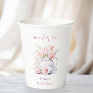 Blush Pink Roses Bridal Tea Party Paper Cups