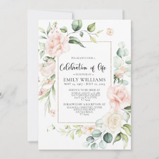 Blush Pink Roses Celebration of life Invitation