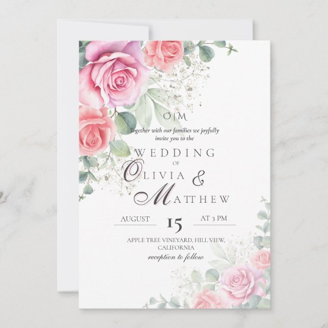 Blush Pink Roses Elegant and Soft Wedding Invitation (Front)