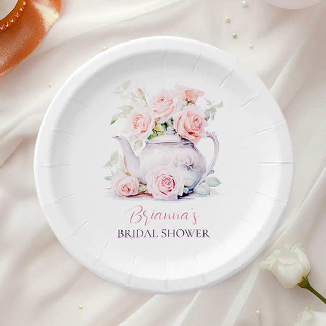 Blush Pink Roses Elegant Bridal Shower  Paper Plate (Creator Uploaded)