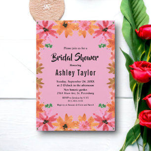 Blush Pink Roses Elegant Floral Fall Bridal Shower Invitation