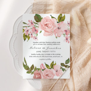Blush Pink Roses Elegant Floral Wedding Invitation