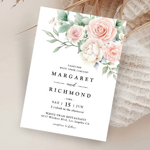 Blush Pink Roses Elegant Watercolor Floral Wedding Invitation
