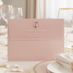 Blush Pink Roses Elegant Wedding Envelope