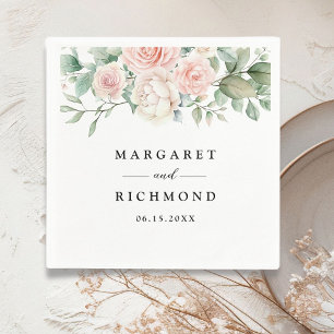 Blush Pink Roses Elegant Wedding Napkin