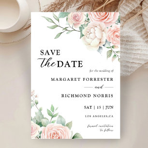 Blush Pink Roses Elegant Wedding Save The Date Invitation