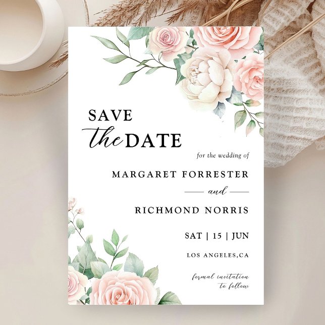 Blush Pink Roses Elegant Wedding Save The Date Invitation (Creator Uploaded)