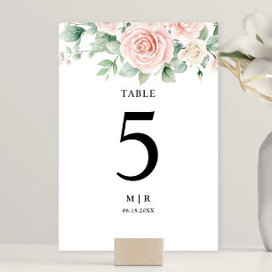 Blush Pink Roses Elegant Wedding Table Number
