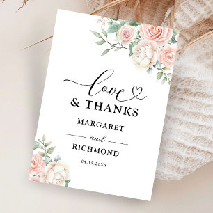 Blush Pink Roses Elegant Wedding Thank You Card