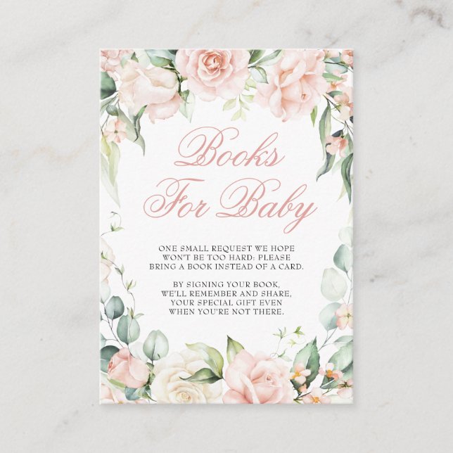 Blush Pink Roses Eucalyptus Girl Books For Baby Enclosure Card (Front)