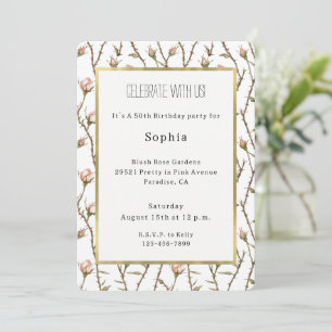 Blush Pink Roses Floral Birthday Invitation