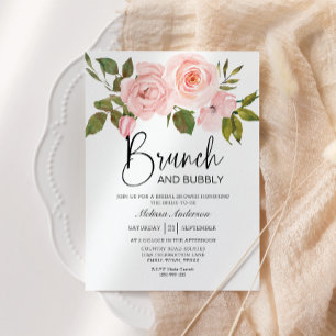 Blush Pink Roses Floral Bridal Brunch Invitation