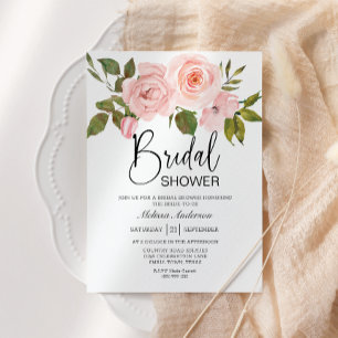 Blush Pink Roses Floral Bridal Shower Invitation
