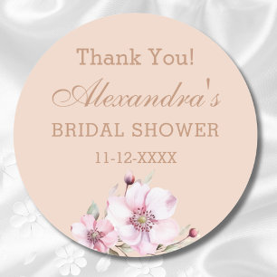 Blush Pink Roses Floral Bridal Shower Thank You Classic Round Sticker